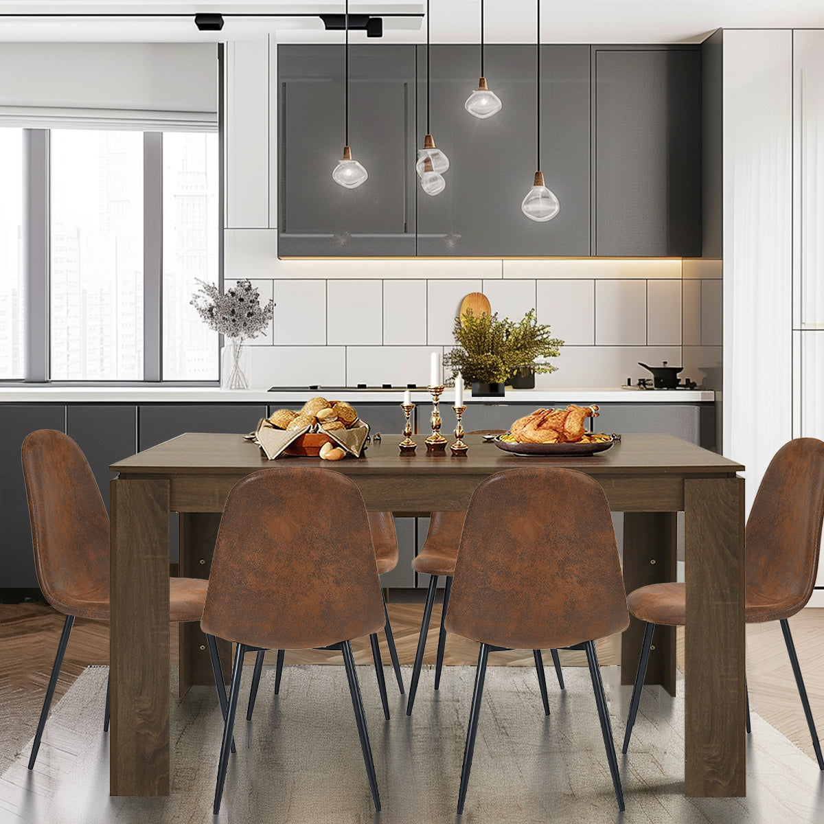 Homylin Dining Table for 4-6, 47.2-Inch Rectangular Kitchen Table Heavy Duty Industrial Wood Large Long Dining Room Table for Dining Living Room Conference, Brown