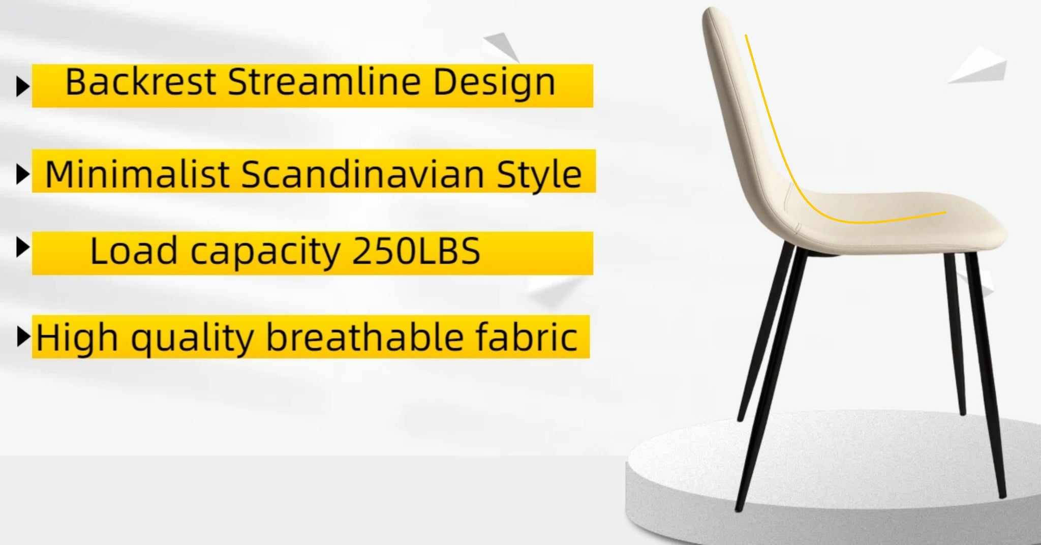 Homylin Dining Chairs (Set of 4), Mid-Century Modern Dining Chairs with Black Iron Legs and Linen Foam Cushions, Kitchen Chairs for Living Room Bedroom Outdoor Relaxation, Beige