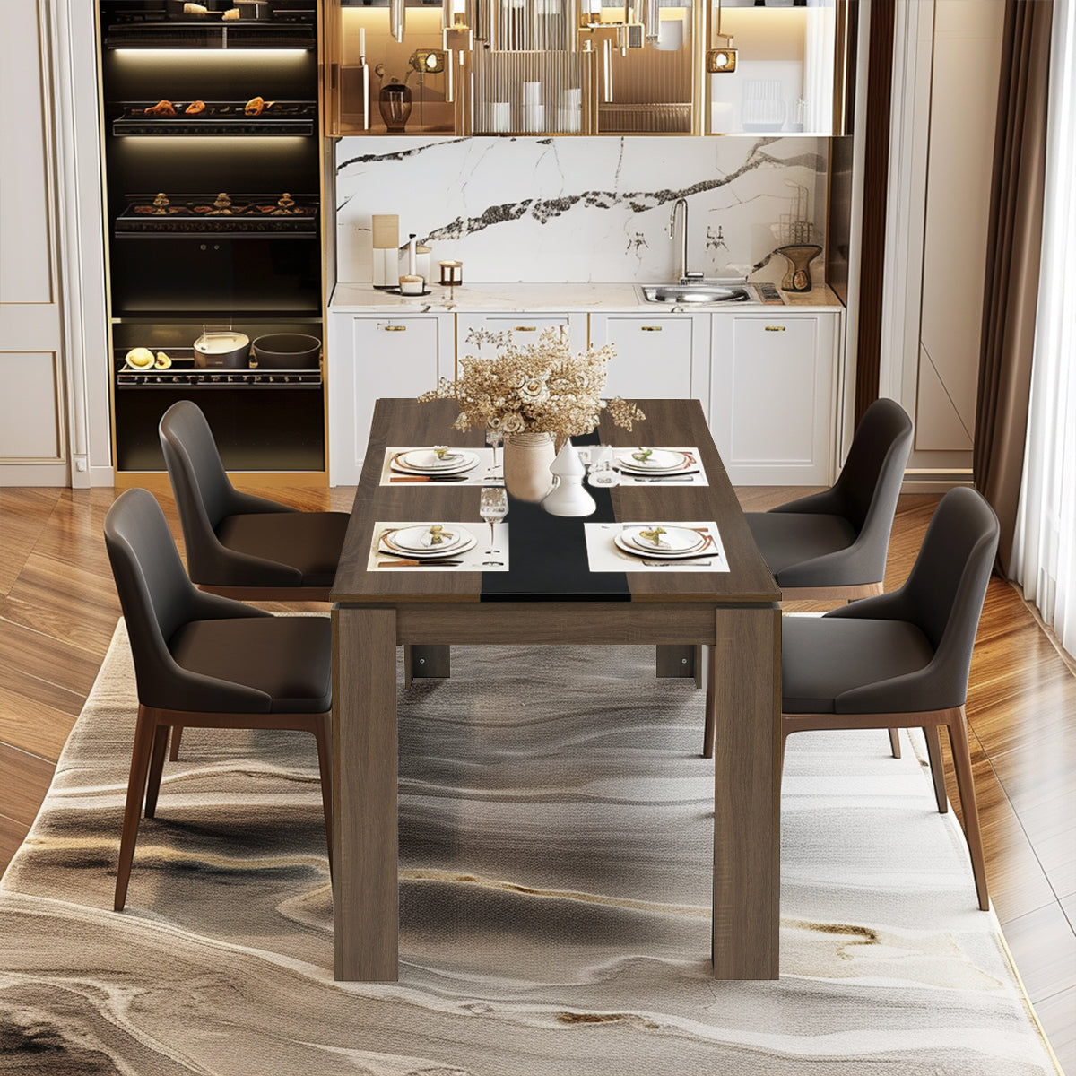 Homylin Dining Table for 6-8, 62.9-Inch Rectangular Kitchen Table Heavy Duty Industrial Wood Large Long Dining Room Table for Dining Living Room Conference, Brown and Black (only Table)