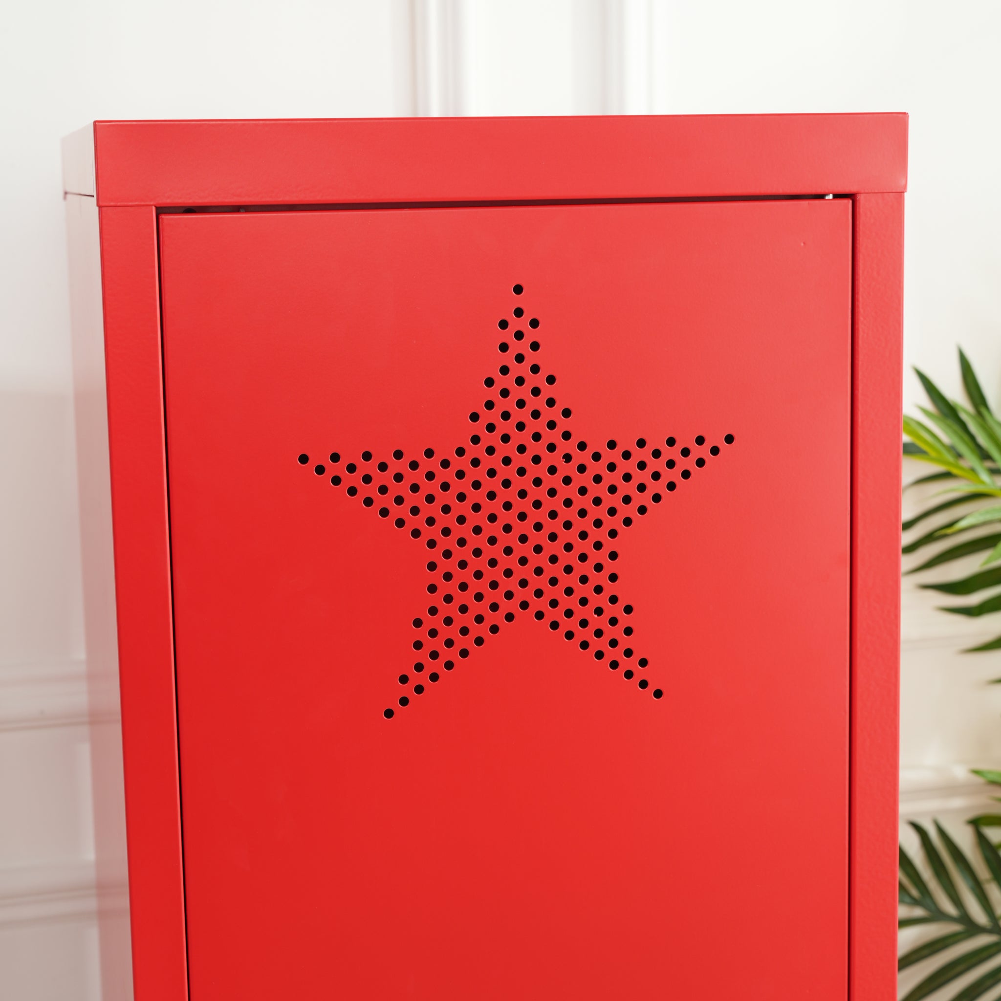 Homylin Commercial Metal File Organizer Home Office Metal Storage Cabinet, 1 Door 3 Shelves, Red Stars