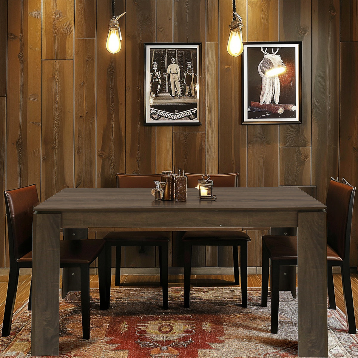 Homylin Dining Table for 4-6, 47.2-Inch Rectangular Kitchen Table Heavy Duty Industrial Wood Large Long Dining Room Table for Dining Living Room Conference, Brown