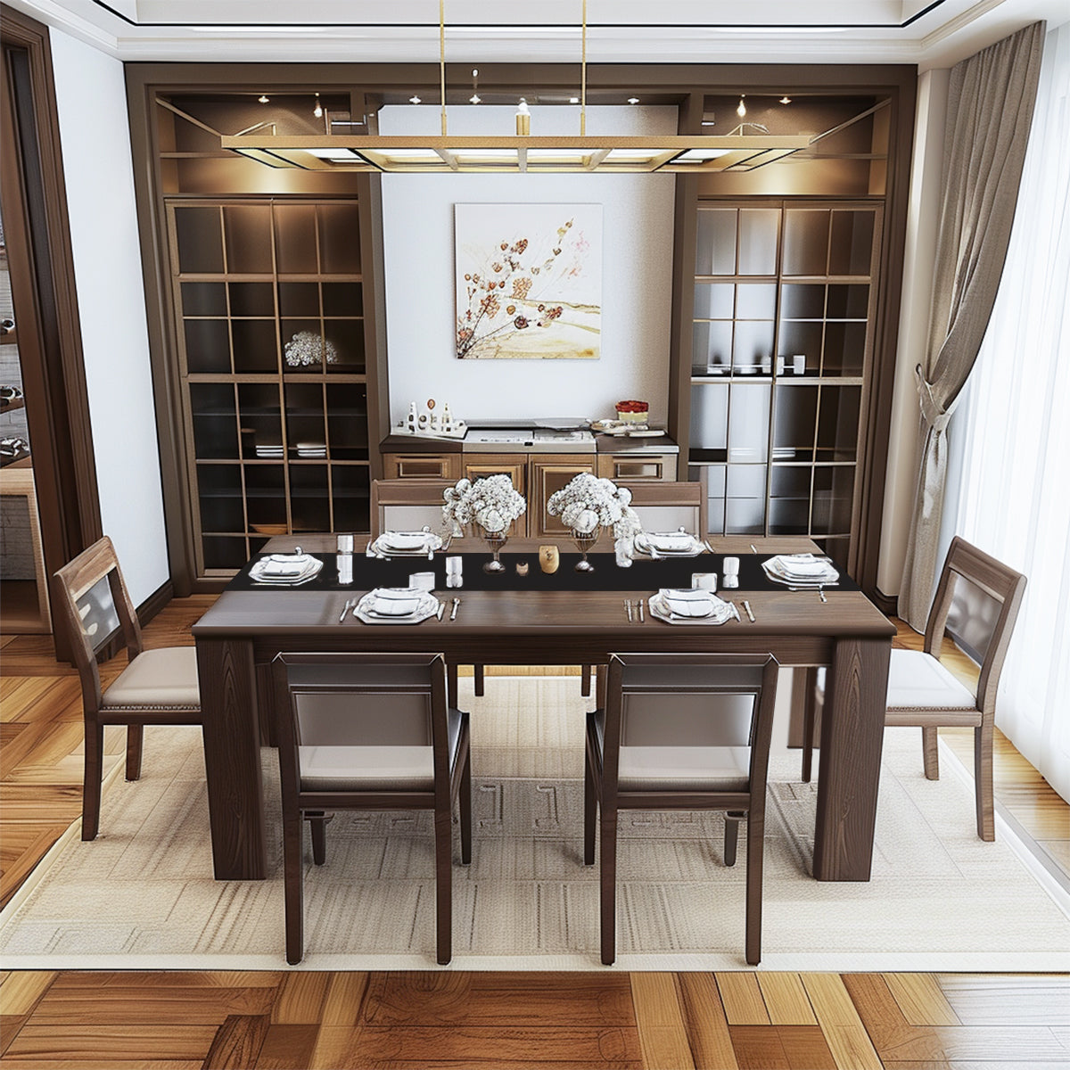 Homylin Dining Table for 6-8, 62.9-Inch Rectangular Kitchen Table Heavy Duty Industrial Wood Large Long Dining Room Table for Dining Living Room Conference, Brown and Black (only Table)