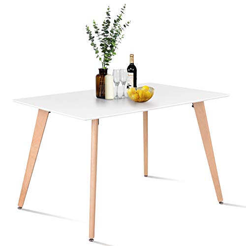 Homylin Modern Minimalist Rectangular Dining Table Modern Dining Table with Wooden Legs for Small Spaces for 2-6 Persons, Suitable for Restaurants, Kitchens, White