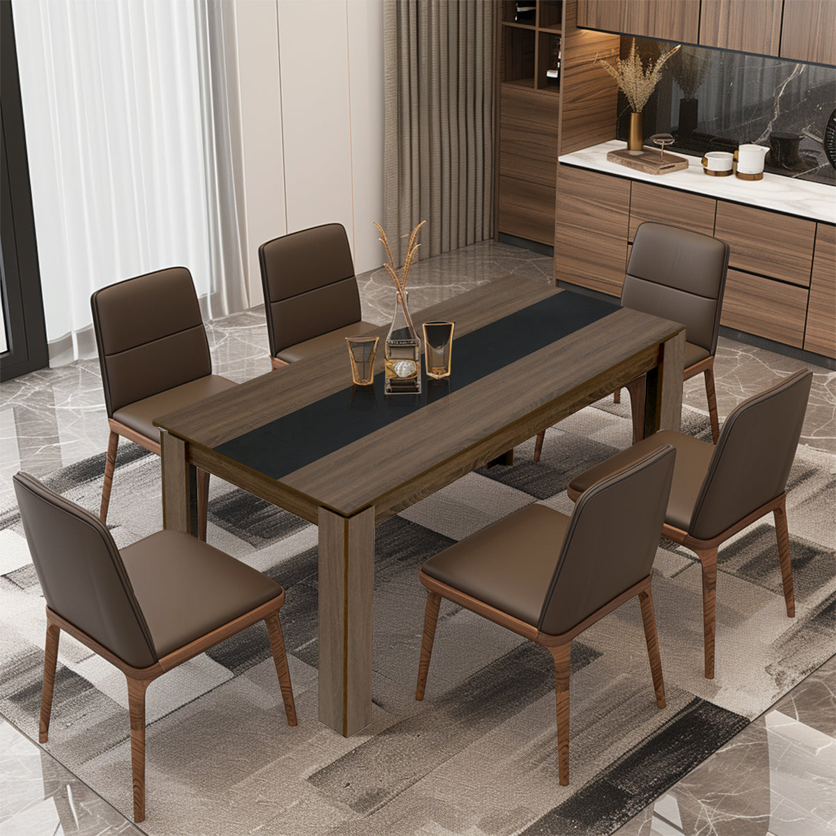 Homylin Dining Table for 6-8, 55.1-Inch Rectangular Kitchen Table Heavy Duty Industrial Wood Large Long Dining Room Table for Dining Living Room Conference, Brown and Black