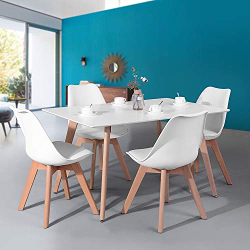 Homylin Modern Minimalist Rectangular Dining Table Modern Dining Table with Wooden Legs for Small Spaces for 2-6 Persons, Suitable for Restaurants, Kitchens, White