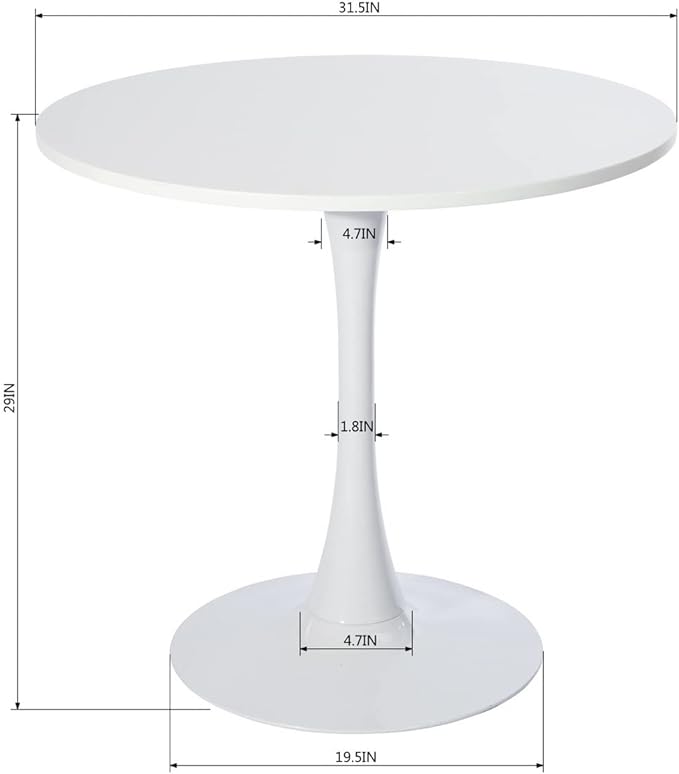 Homylin Round Dining Table, 29.9IN Tulip Dining Table Kitchen Dining Table 2-4 People with MDF Top and Pedestal Base, Mid-Century Side Table Coffee Table Office Table,White