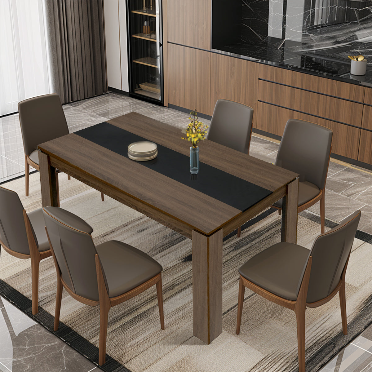 Homylin Dining Table for 6-8, 62.9-Inch Rectangular Kitchen Table Heavy Duty Industrial Wood Large Long Dining Room Table for Dining Living Room Conference, Brown and Black (only Table)