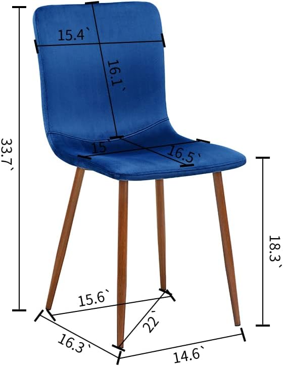 Homylin Velvet Dining Chair Set of 4, Scandinavian Comfy Cotton Velvet Cushion Seat Back, Walnut Grain Sturdy Metal Legs for Kitchen, Dining, Living Room, Dark Blue