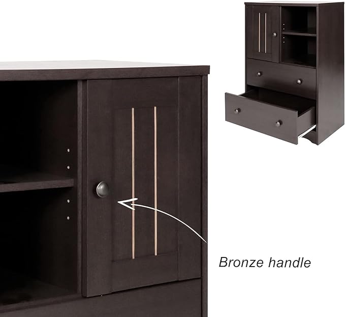 Homylin Storage Cabinet with 2 Drawers, Freestanding Bathroom Floor Cabinet Modern Storage Sideboard Organizer with Adjustable Shelf for Living Room Office Kitchen, Dark Brown