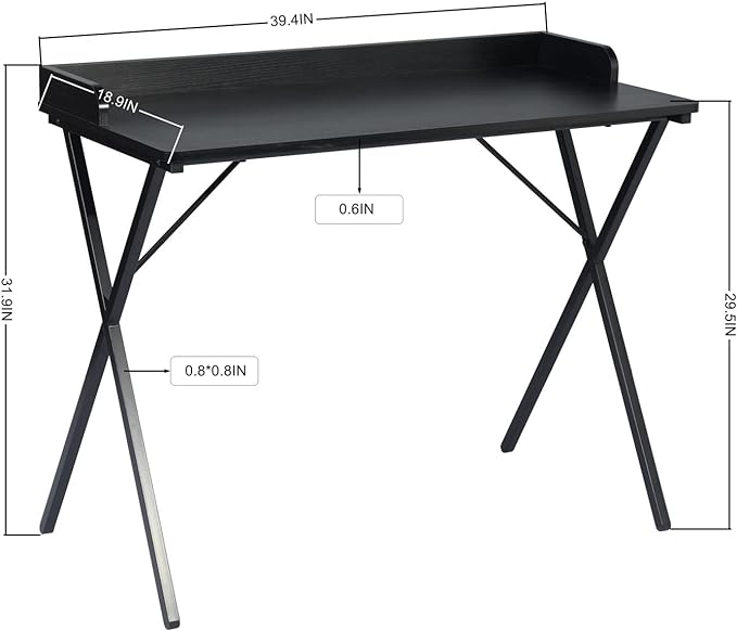 Homylin Computer Desk 39.4'' with Wooden Pegboard Industrial X-Shape Desktop Gaming PC Laptop Desk, Home Office Desk Workstation Study Table, Easy Assembly, Black