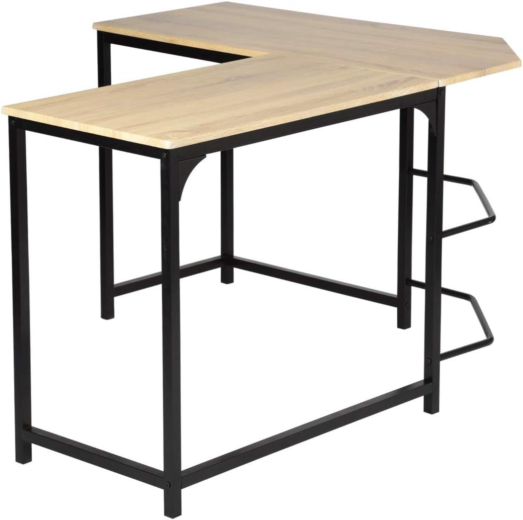 Homylin L-Shaped Desks, 50.4'' Home Office Corner Desk Study Writing Office Table Laptop PC Writing Gaming Table for Home Office Bedroom Saves Space, Oak