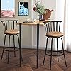 Homylin Bar Stools Set of 2, 29IN Country Style Industrial Counter Bar Chairs Swivel Barstools with Metal Back and Fabric Seat/Footrest for Dining Kitchen Bar, Brown