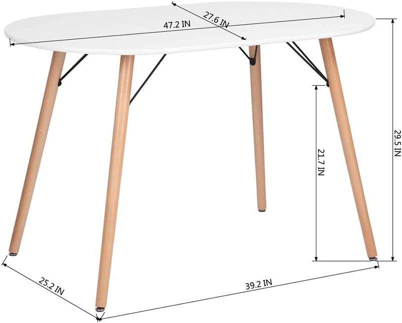 Homylin Dining Table Oval 47.2" Mid Century Modern White Kitchen Dinner Table White Simple Table for Home Office Kitchen Living Room Bistro Cafe, Computer Writing Desk, White (Oval)