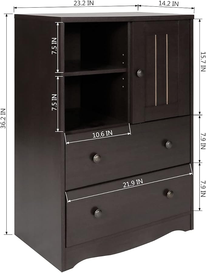 Homylin Storage Cabinet with 2 Drawers, Freestanding Bathroom Floor Cabinet Modern Storage Sideboard Organizer with Adjustable Shelf for Living Room Office Kitchen, Dark Brown