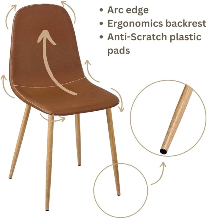 Homylin Dining Chairs Set of 4, Mid Century Modern Style PU Leather Chairs Accent Side Chairs for Kitchen, Dining Room, Living Room, Bedroom, Office Side Chairs, Brown