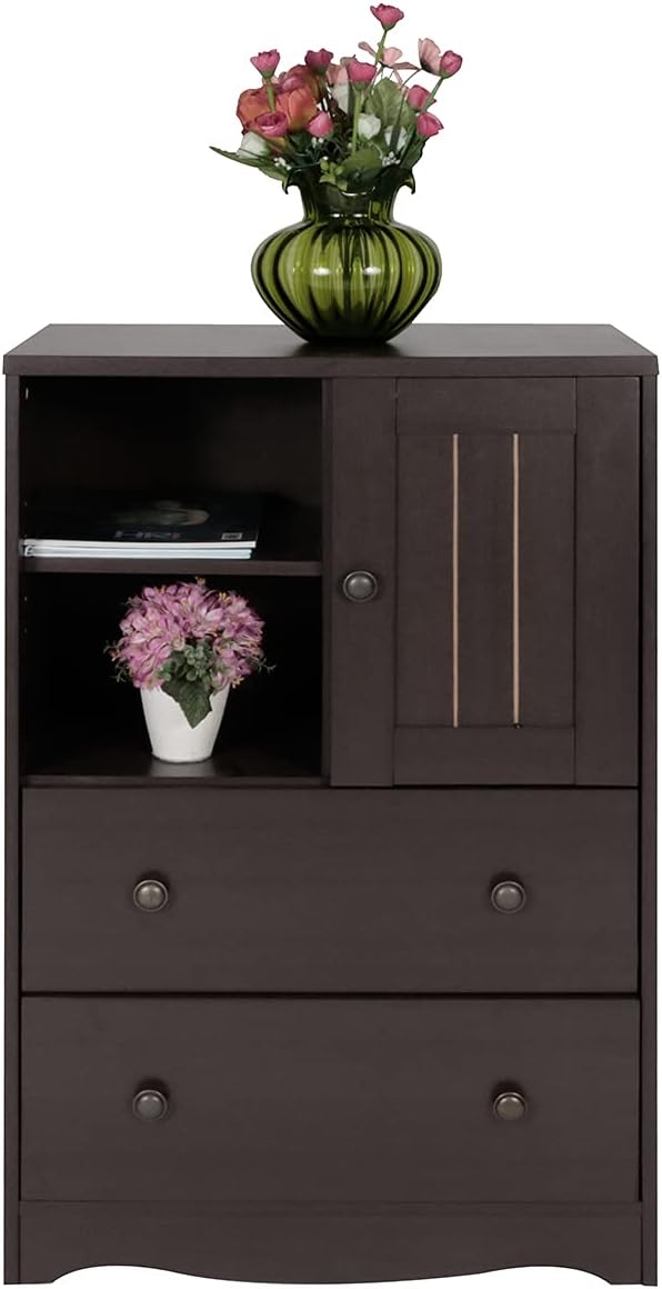 Homylin Storage Cabinet with 2 Drawers, Freestanding Bathroom Floor Cabinet Modern Storage Sideboard Organizer with Adjustable Shelf for Living Room Office Kitchen, Dark Brown