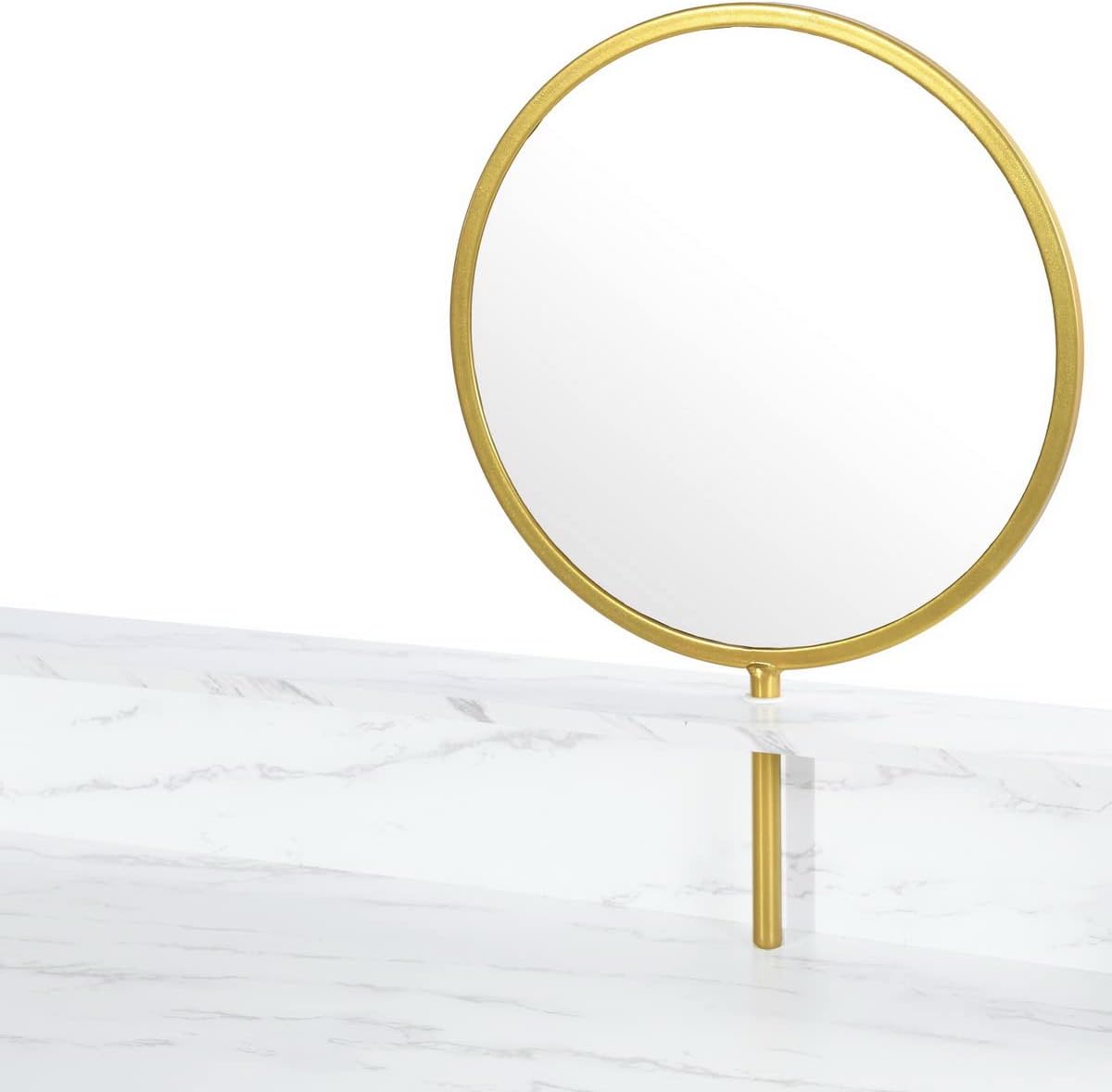 Homylin 2-Tier Dressing Table 41.3''Modern Simple Makeup Vanity Desk with Circular Mirror and Partiton Rectangular Multifunctional Dressing Desk with Metal Gold Leg Writing Desk for Bedroom, White
