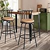 Homylin Bar Stools Set of 2, 29IN Country Style Industrial Counter Bar Chairs Swivel Barstools with Metal Back and Fabric Seat/Footrest for Dining Kitchen Bar, Brown