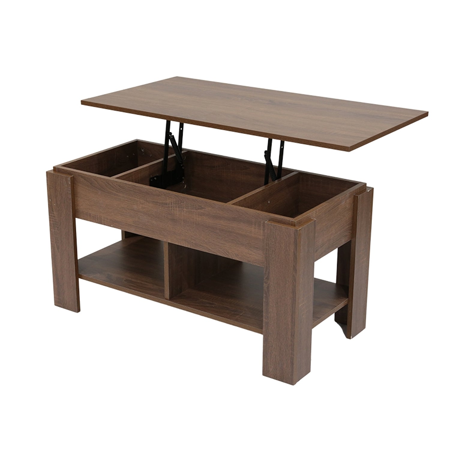 Homylin Lift Top Coffee Table, Wooden End Table with Large Storage Shelf, Pop Up Dining Table for Home Living Table, Brown