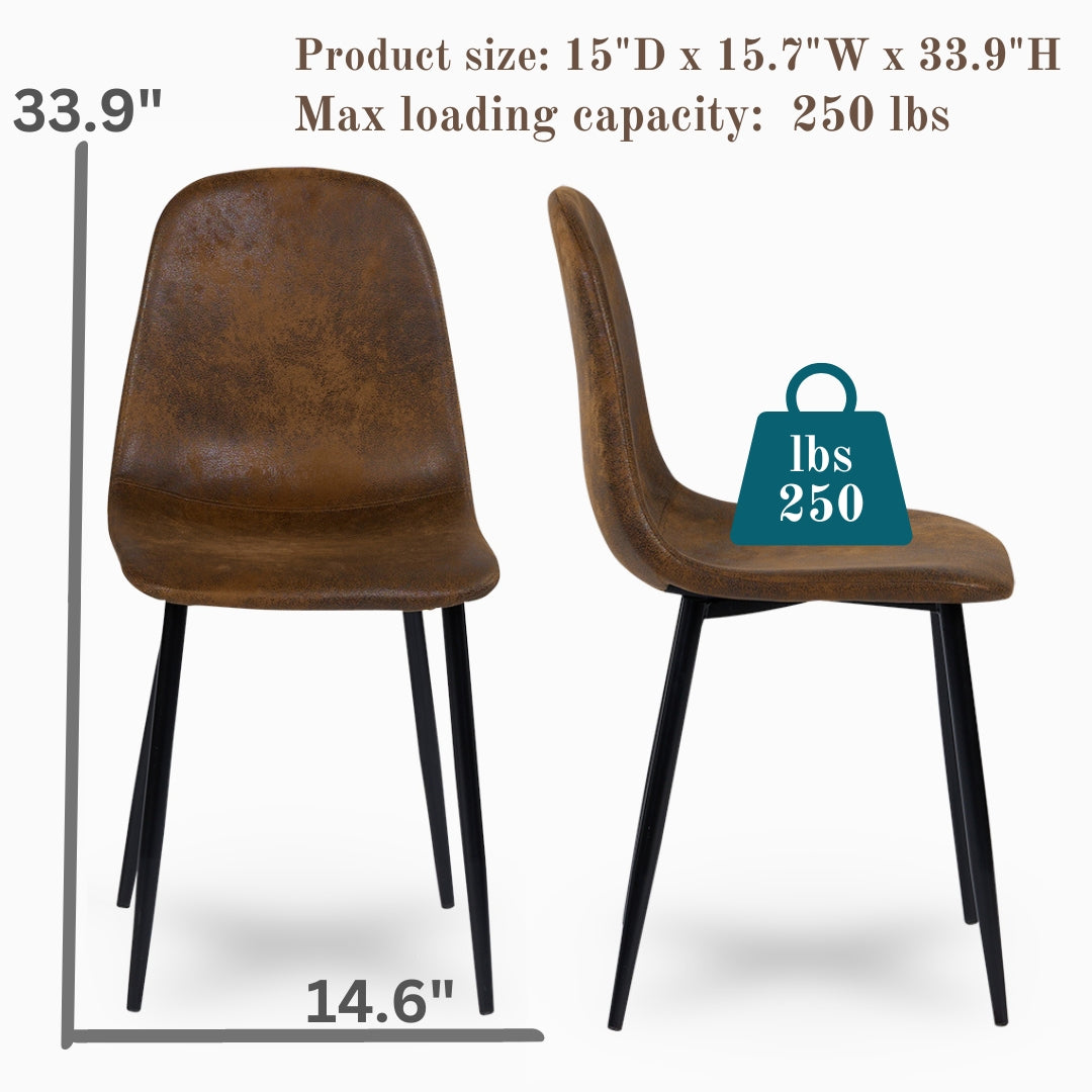 Homylin Dining Chairs Set of 4 Modern Mid-Century Style Dining Room Side Chairs Accent Chairs with Black Metal Legs Comfortable for Kitchen Lounge Farmhouse, Rustic Brown, 4PCS