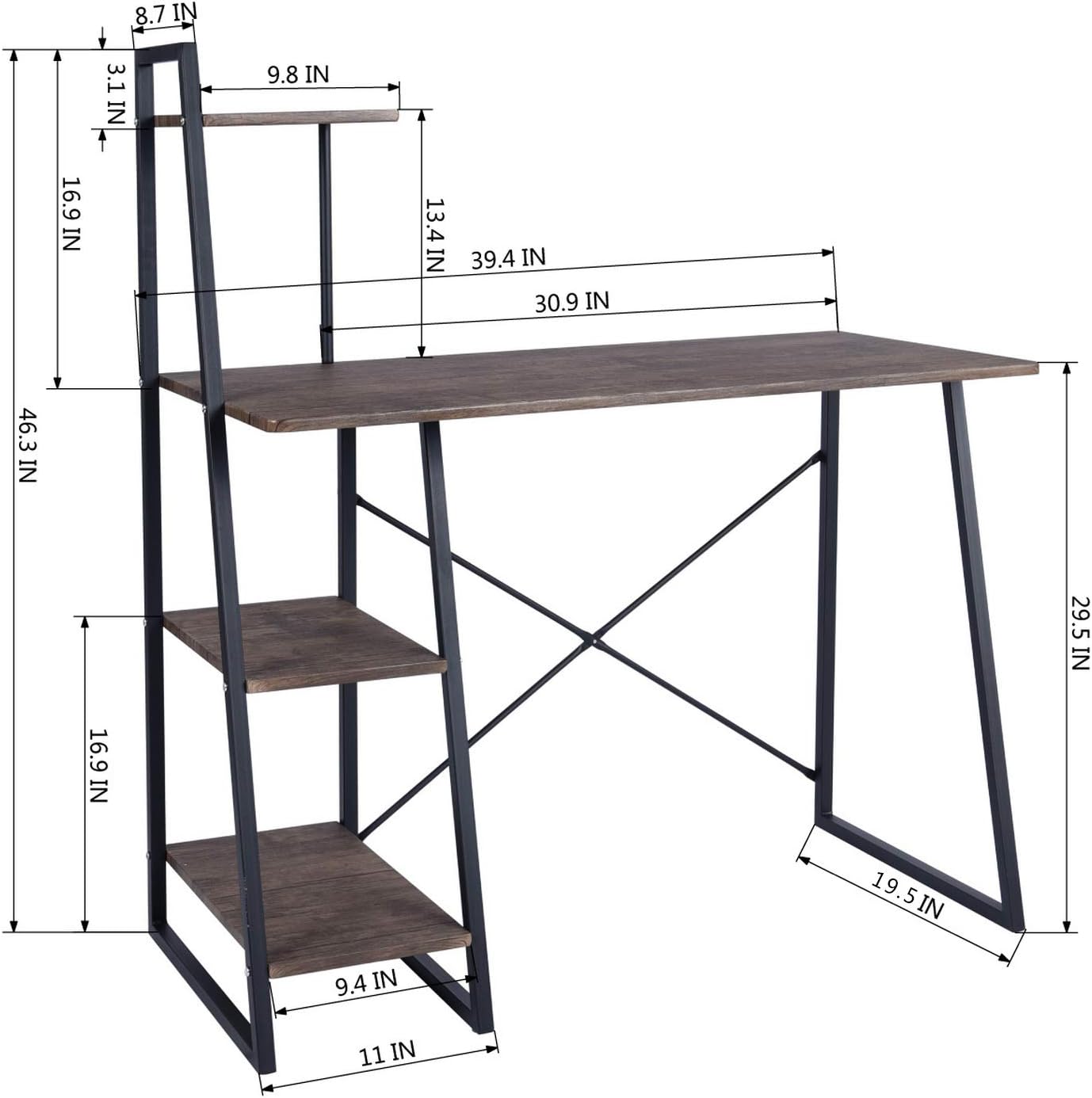 Homylin Computer Desk 39.4 inch Small Study Writing Table with Wooden Storage Shelves Morden Laptop Desks for Home Office Bedroom, Brown