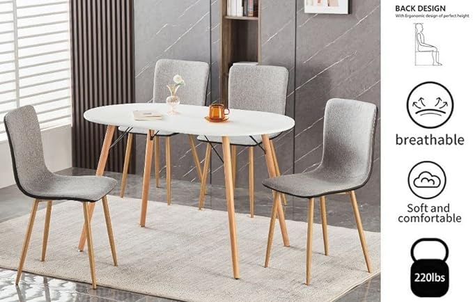 Homylin Dining Chair Set of 4, Scandinavian Accent Chairs Set Comfy Fabric Cushion Seat PU Back Side Chairs Kitchen Chairs with Sturdy Metal Legs for Kitchen, Dining, Living Room, Grey and Black
