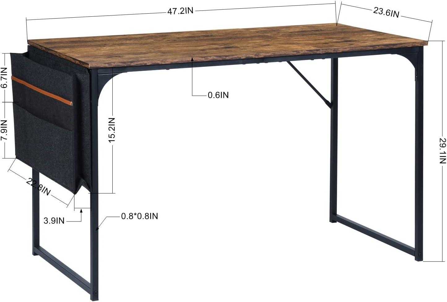 Homylin Big Size Computer Desk with Storage Bag 47.2''Home Office Desk Study Writing Office Table Laptop PC Writing Desks, Vintage