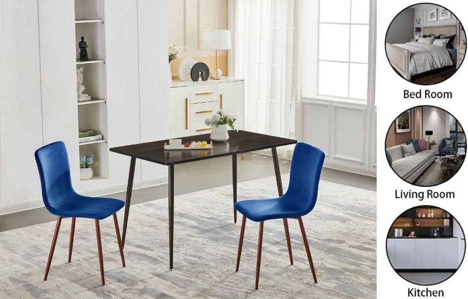 Homylin Velvet Dining Chair Set of 4, Scandinavian Comfy Cotton Velvet Cushion Seat Back, Walnut Grain Sturdy Metal Legs for Kitchen, Dining, Living Room, Dark Blue