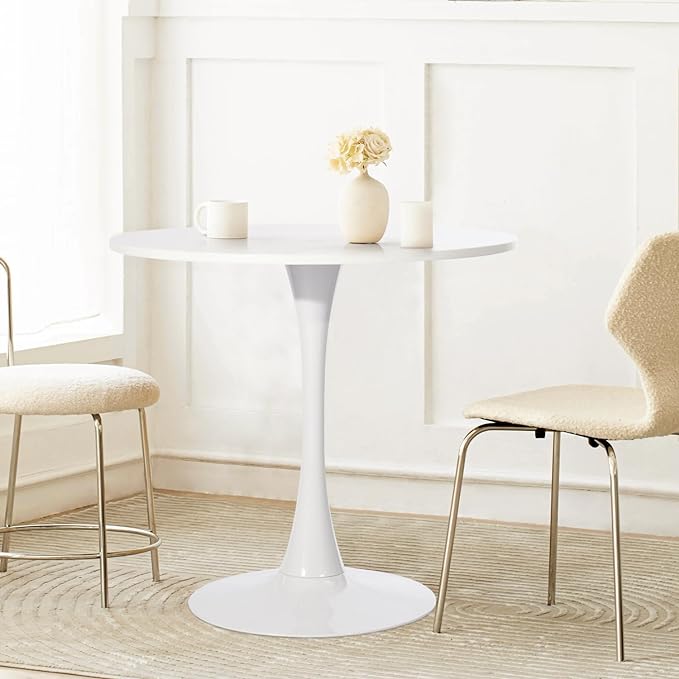 Homylin Round Dining Table, 29.9IN Tulip Dining Table Kitchen Dining Table 2-4 People with MDF Top and Pedestal Base, Mid-Century Side Table Coffee Table Office Table,White