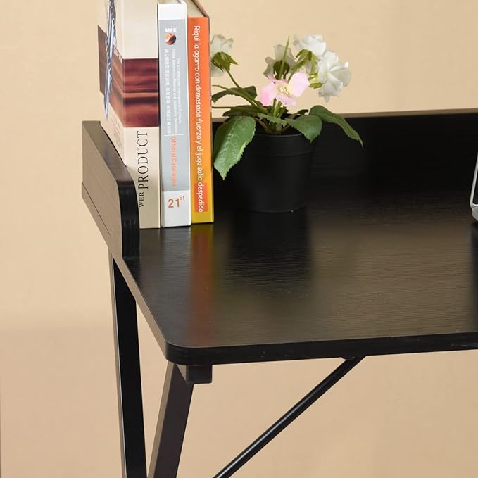 Homylin Computer Desk 39.4'' with Wooden Pegboard Industrial X-Shape Desktop Gaming PC Laptop Desk, Home Office Desk Workstation Study Table, Easy Assembly, Black