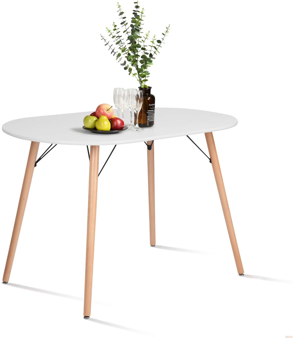 Homylin Dining Table Oval 47.2" Mid Century Modern White Kitchen Dinner Table White Simple Table for Home Office Kitchen Living Room Bistro Cafe, Computer Writing Desk, White (Oval)