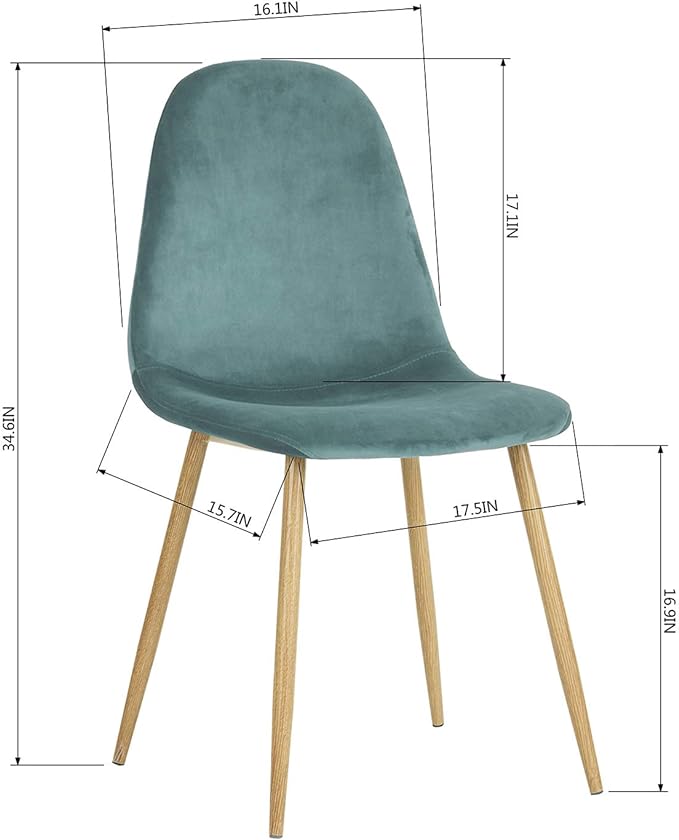 Homylin Velvet Dining Chairs Set of 2, Modern Mid-Century Style Dining Room Side Chairs Accent Chairs with Metal Legs Comfortable for Kitchen Lounge Farmhouse, Aqua, 2PCS