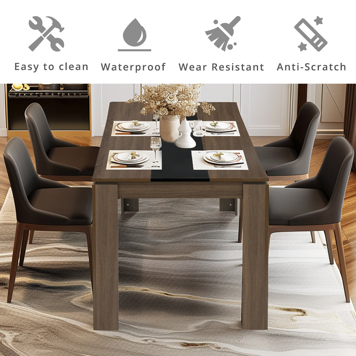 Homylin Dining Table for 6-8, 55.1-Inch Rectangular Kitchen Table Heavy Duty Industrial Wood Large Long Dining Room Table for Dining Living Room Conference, Brown and Black