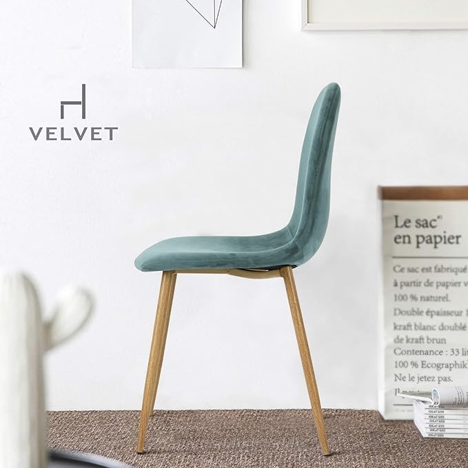 Homylin Velvet Dining Chairs Set of 2, Modern Mid-Century Style Dining Room Side Chairs Accent Chairs with Metal Legs Comfortable for Kitchen Lounge Farmhouse, Aqua, 2PCS