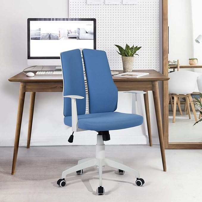 Homylin Home Office Chair Ergonomic Chair Office Chair with Breathable Mesh Seat/Lumbar Support/Armrest, Executive Rolling Swivel Adjustable Task Chair for Teens Adults, Light Blue
