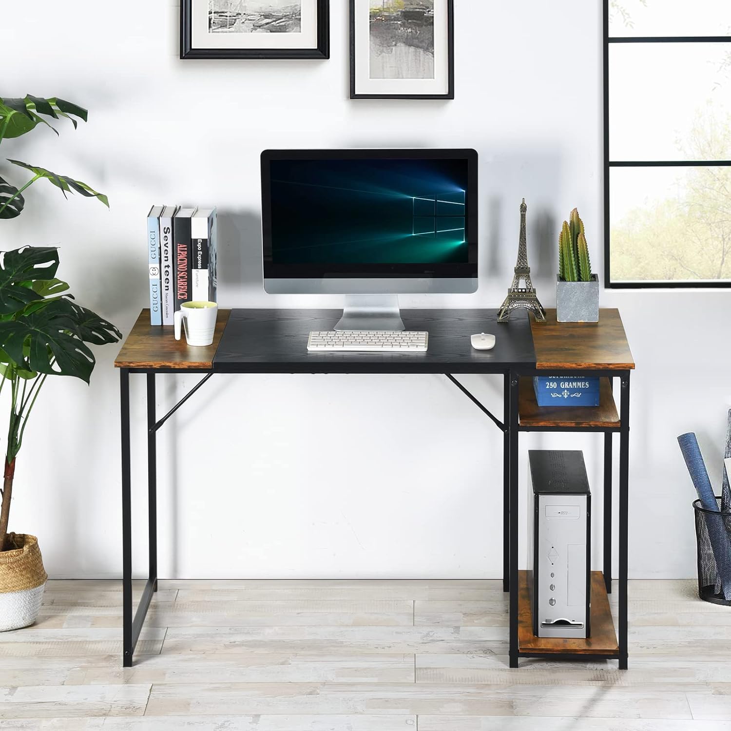 Homylin Computer Desk with Shelves for Small Spaces Simple Home Office Desk Study Writing Office Table Laptop PC Writing Desks (Brown, 47.2 Inch)