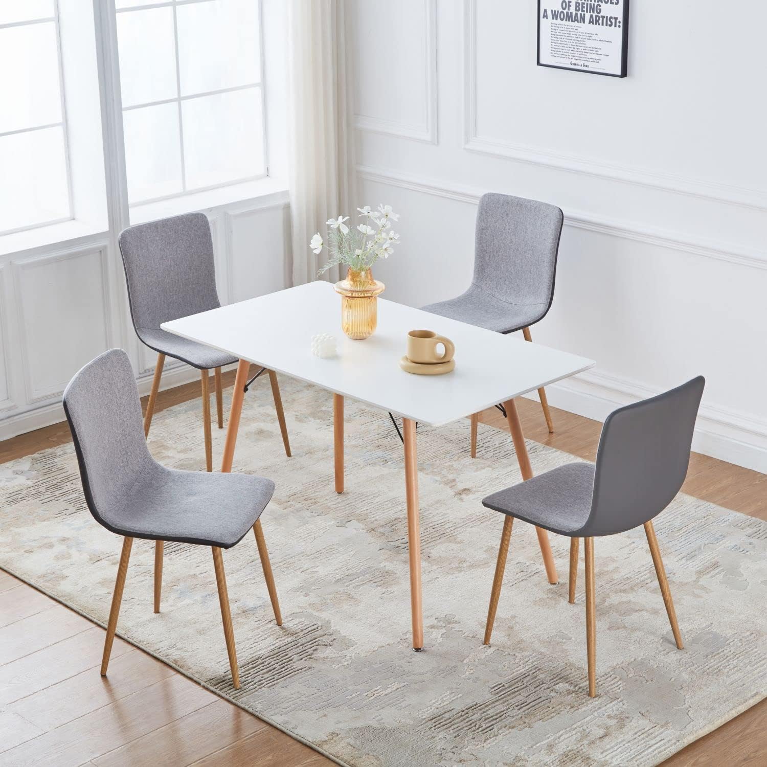 HOMYLIN Dining Chairs Set of 4 Scandinavian Modern Style Fabric Dining Chairs Kitchen Chair PU Accent Chair for Living Dining Room Club Guest Set of 4 Gray Black