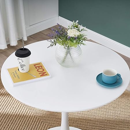 Homylin Round Dining Table, 80cm Tulip Dining Table Kitchen Dining Table 2-4 People with MDF Top and Pedestal Base, Mid-Century Side Table Coffee Table Office Table,White