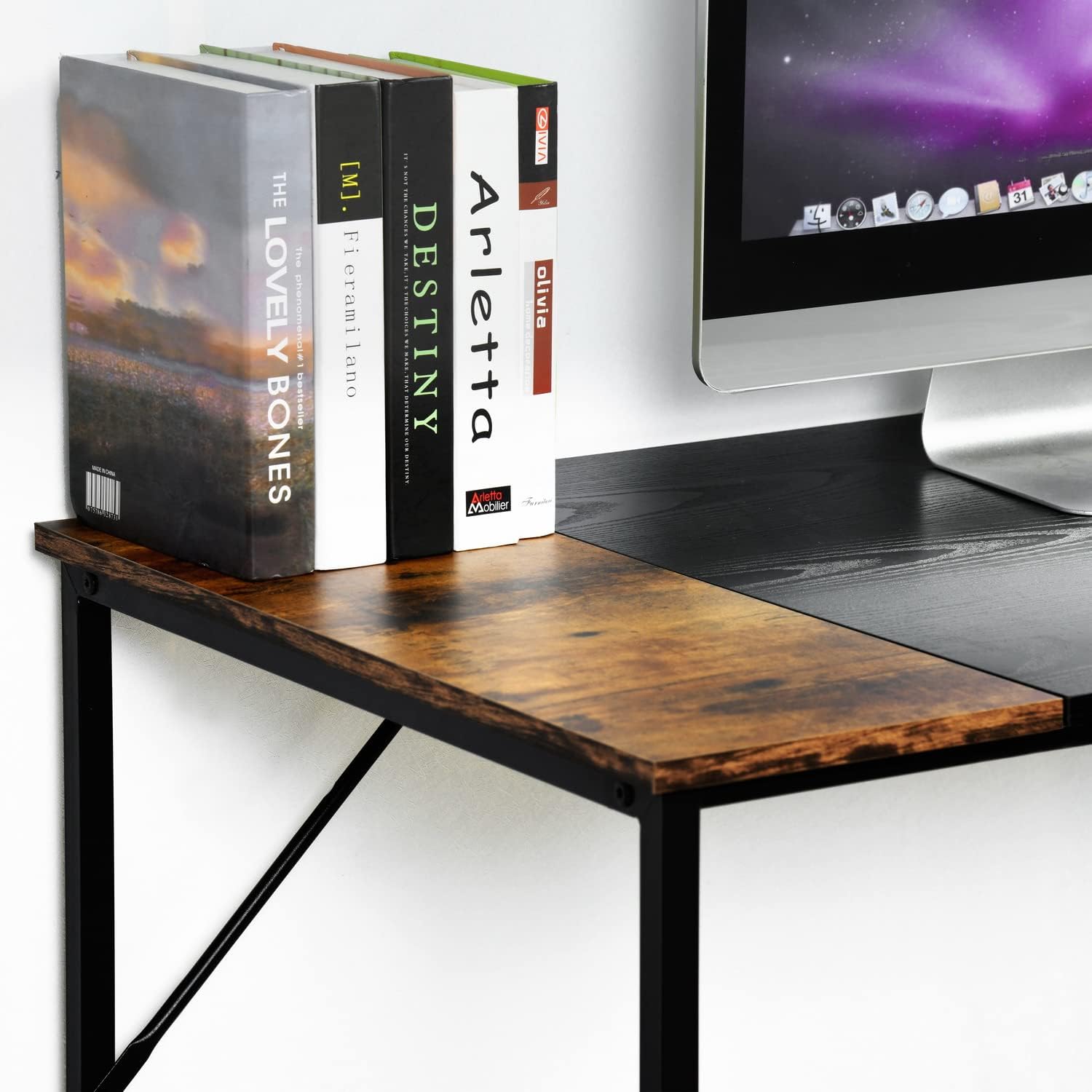 Homylin Computer Desk with Shelves for Small Spaces Simple Home Office Desk Study Writing Office Table Laptop PC Writing Desks (Brown, 47.2 Inch)