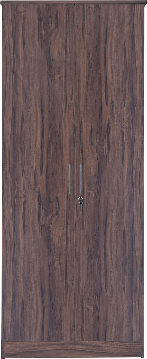 Homylin 2-Door Wardrobe Armoires Bedroom Armoire with Hanging Rod/Shelves/Lock, Freestanding Clothes Closet Big Storage Cabinet in Dark Brown, 29.6'' W x 17.7''D x 72'' H