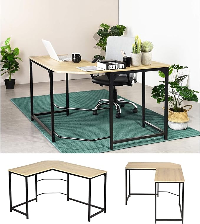 Homylin L-Shaped Desks, 50.4'' Home Office Corner Desk Study Writing Office Table Laptop PC Writing Gaming Table for Home Office Bedroom Saves Space, Oak