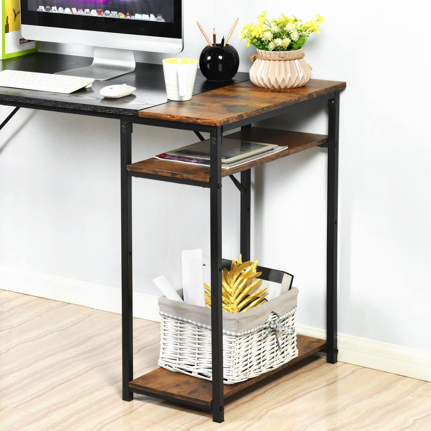 Homylin Computer Desk with Shelves for Small Spaces Simple Home Office Desk Study Writing Office Table Laptop PC Writing Desks (Brown, 47.2 Inch)