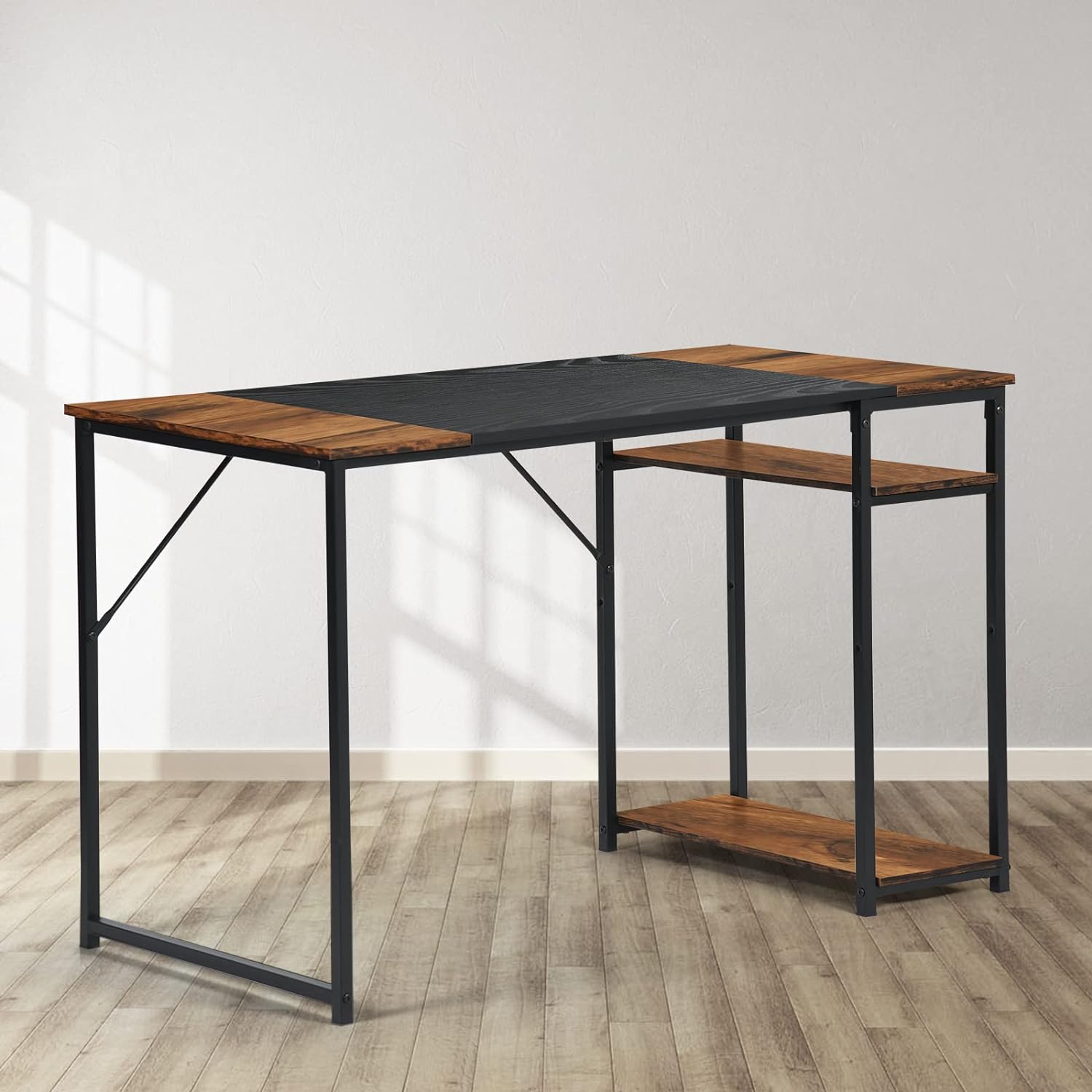 Homylin Computer Desk with Shelves for Small Spaces Simple Home Office Desk Study Writing Office Table Laptop PC Writing Desks (Brown, 47.2 Inch)