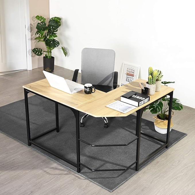 Homylin L-Shaped Desks, 50.4'' Home Office Corner Desk Study Writing Office Table Laptop PC Writing Gaming Table for Home Office Bedroom Saves Space, Oak
