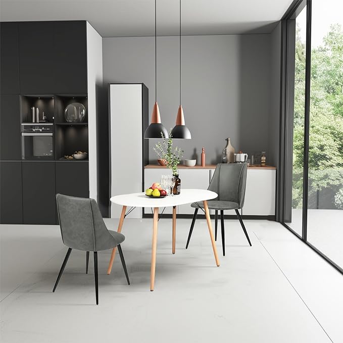 Homylin Dining Table Set 3 Pieces 1 Table and 2 Suede Chairs Minimalist White Kitchen Coffee Table Living Room Furniture Set Breakfast Set with 2 Suede Chairs, White Table and Gray Chairs