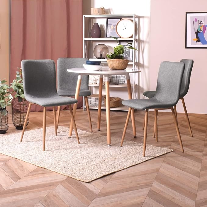 HOMYLIN Dining Chairs Set of 4 Scandinavian Modern Style Fabric Dining Chairs Kitchen Chair PU Accent Chair for Living Dining Room Club Guest Set of 4 Gray Black