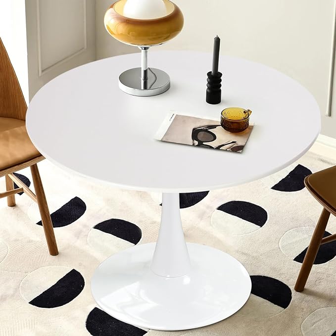 Homylin Round Dining Table, 29.9IN Tulip Dining Table Kitchen Dining Table 2-4 People with MDF Top and Pedestal Base, Mid-Century Side Table Coffee Table Office Table,White
