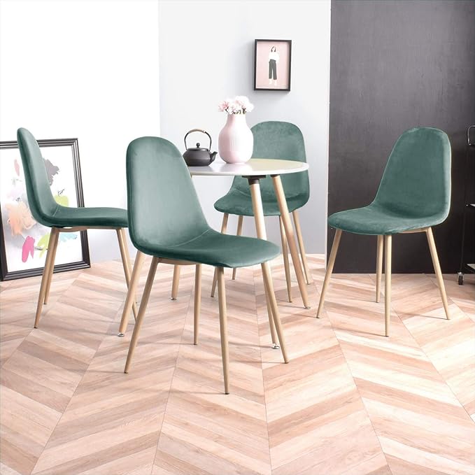 Homylin Velvet Dining Chairs Set of 2, Modern Mid-Century Style Dining Room Side Chairs Accent Chairs with Metal Legs Comfortable for Kitchen Lounge Farmhouse, Aqua, 2PCS
