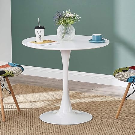 Homylin Round Dining Table, 80cm Tulip Dining Table Kitchen Dining Table 2-4 People with MDF Top and Pedestal Base, Mid-Century Side Table Coffee Table Office Table,White