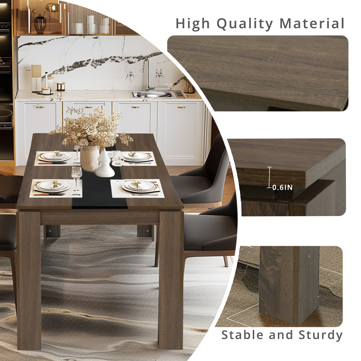 Homylin Dining Table for 6-8, 62.9-Inch Rectangular Kitchen Table Heavy Duty Industrial Wood Large Long Dining Room Table for Dining Living Room Conference, Brown and Black (only Table)